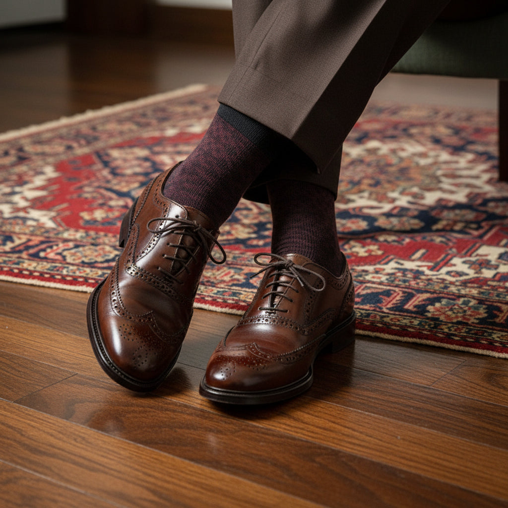 Birdseye Textured Cotton Socks – Rust & Charcoal