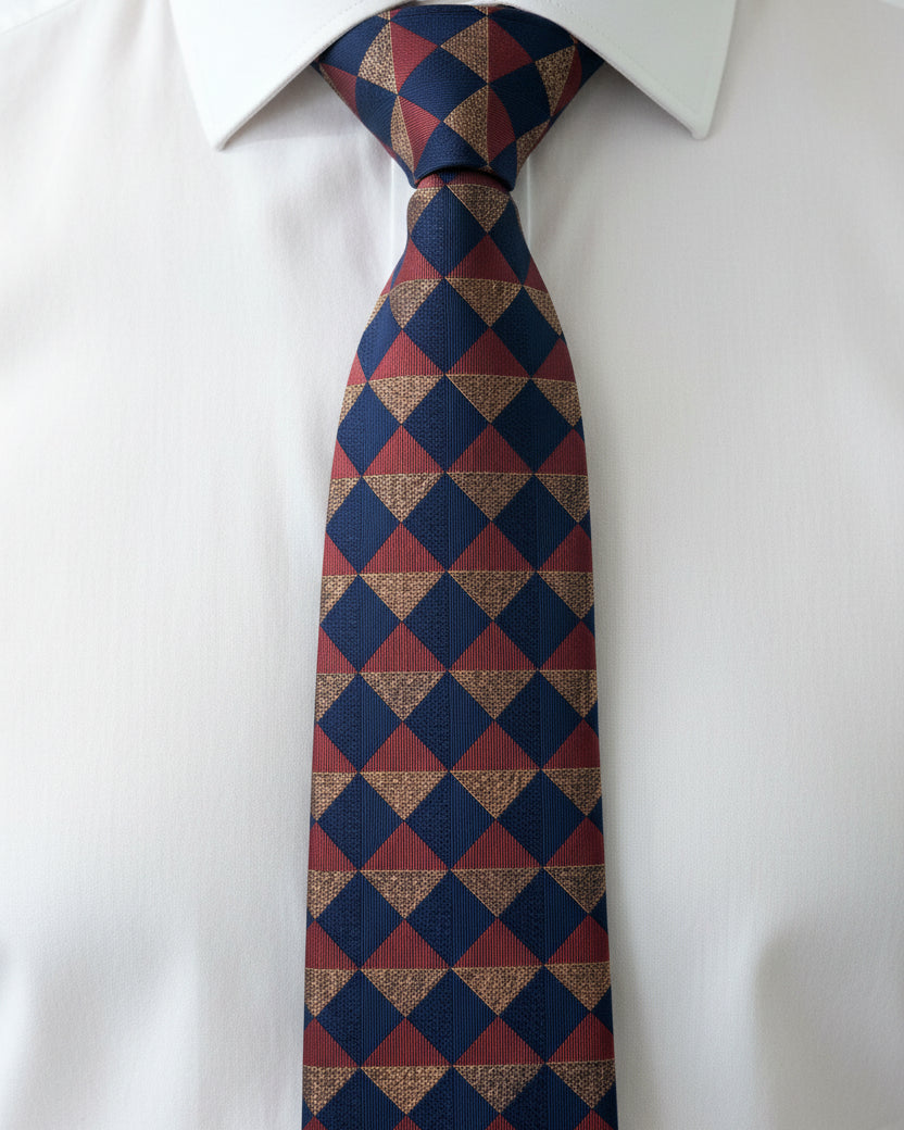 Navy Harlequin Silk Tie