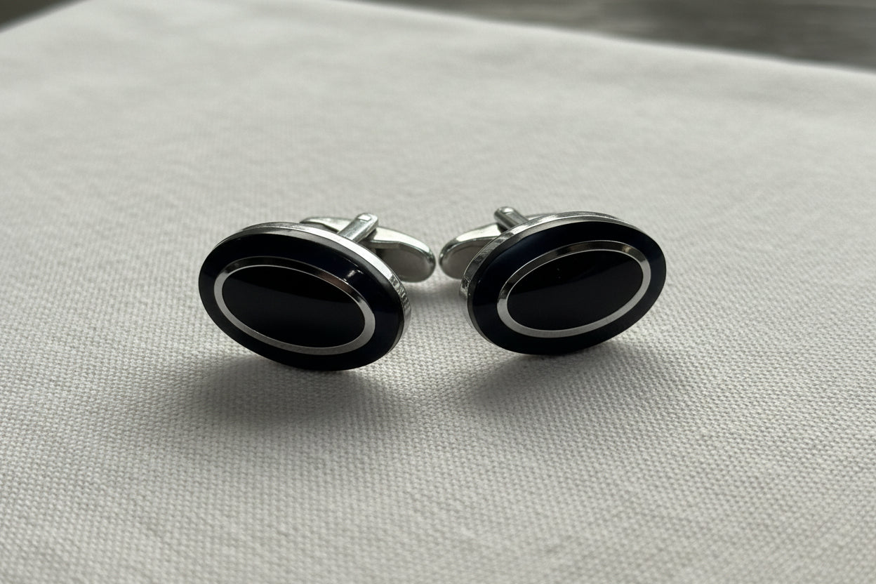 Orbit Frame Cufflinks – Silver & Black