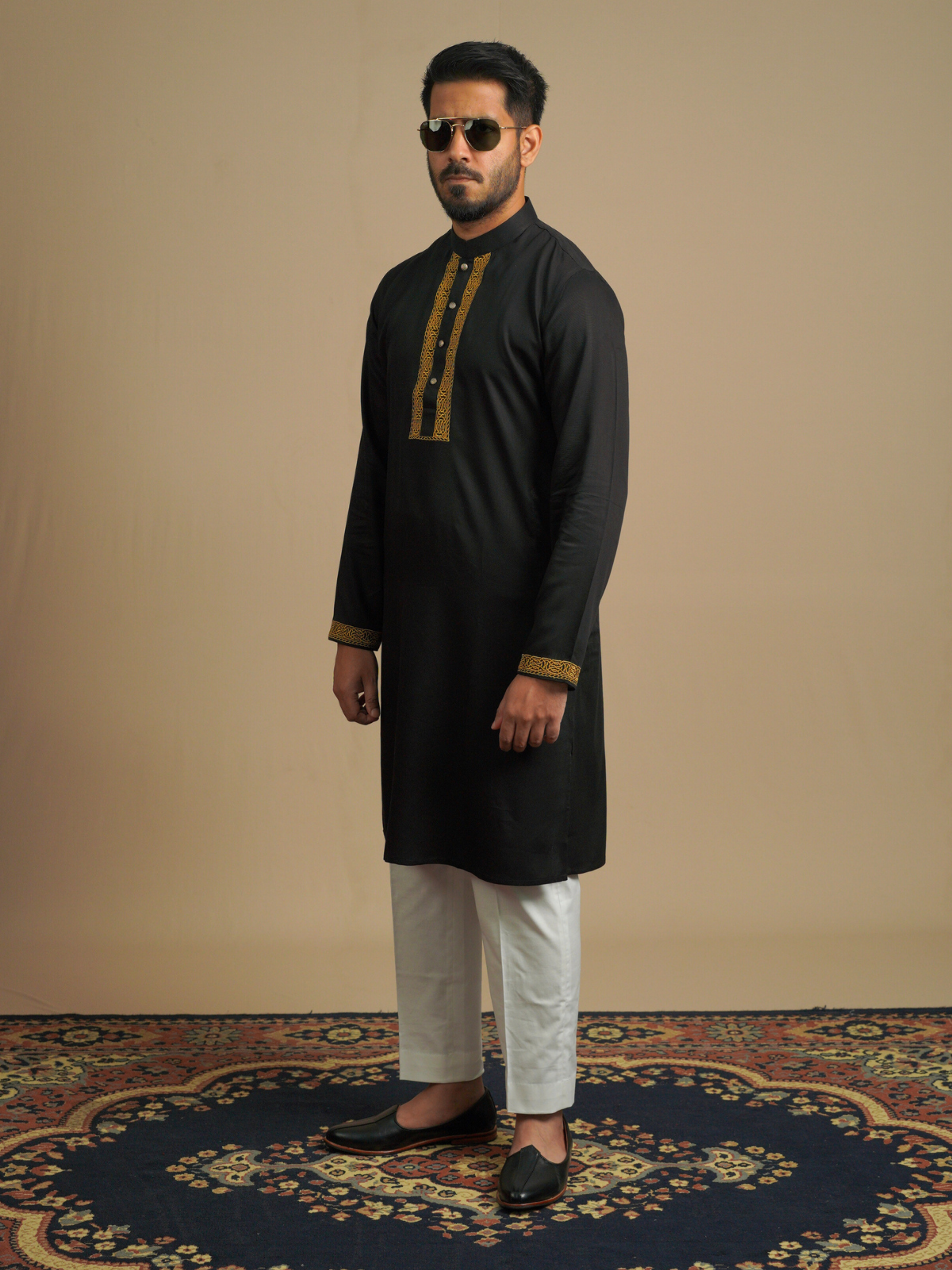 Black & Golden Embroidery Kurta