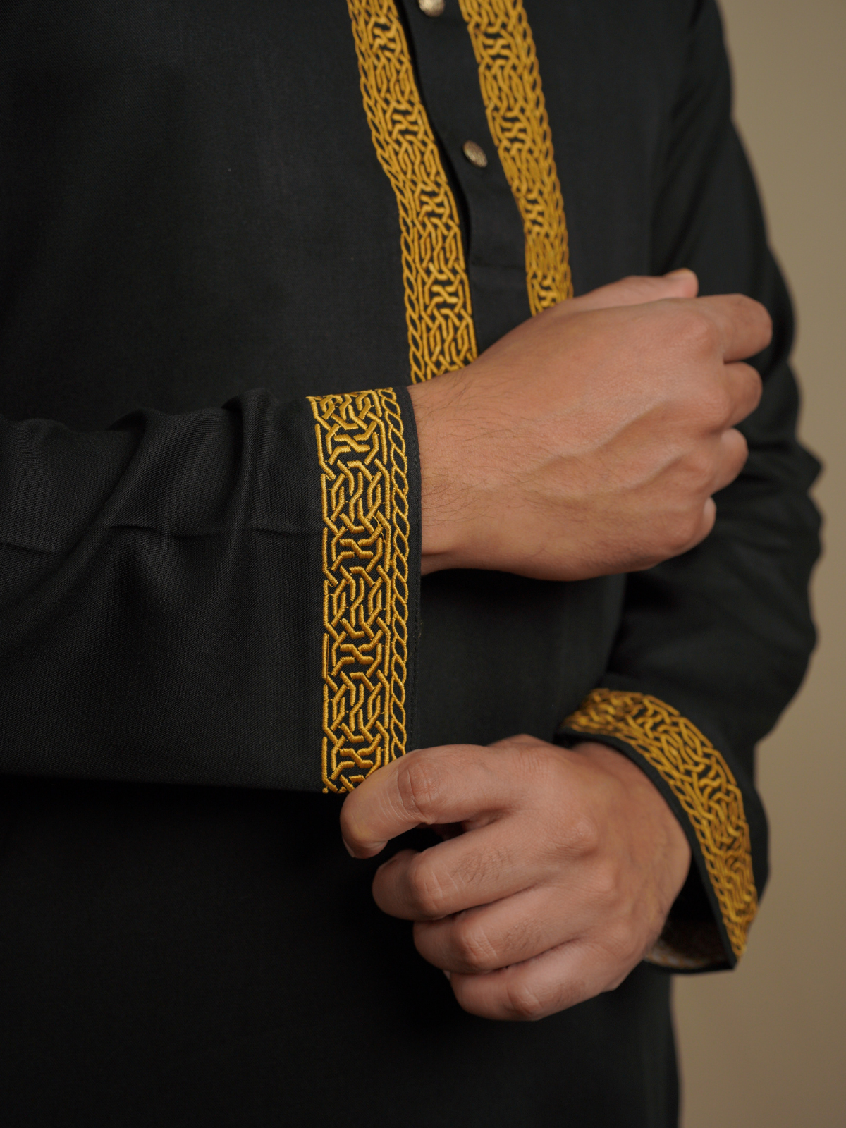 Black & Golden Embroidery Kurta