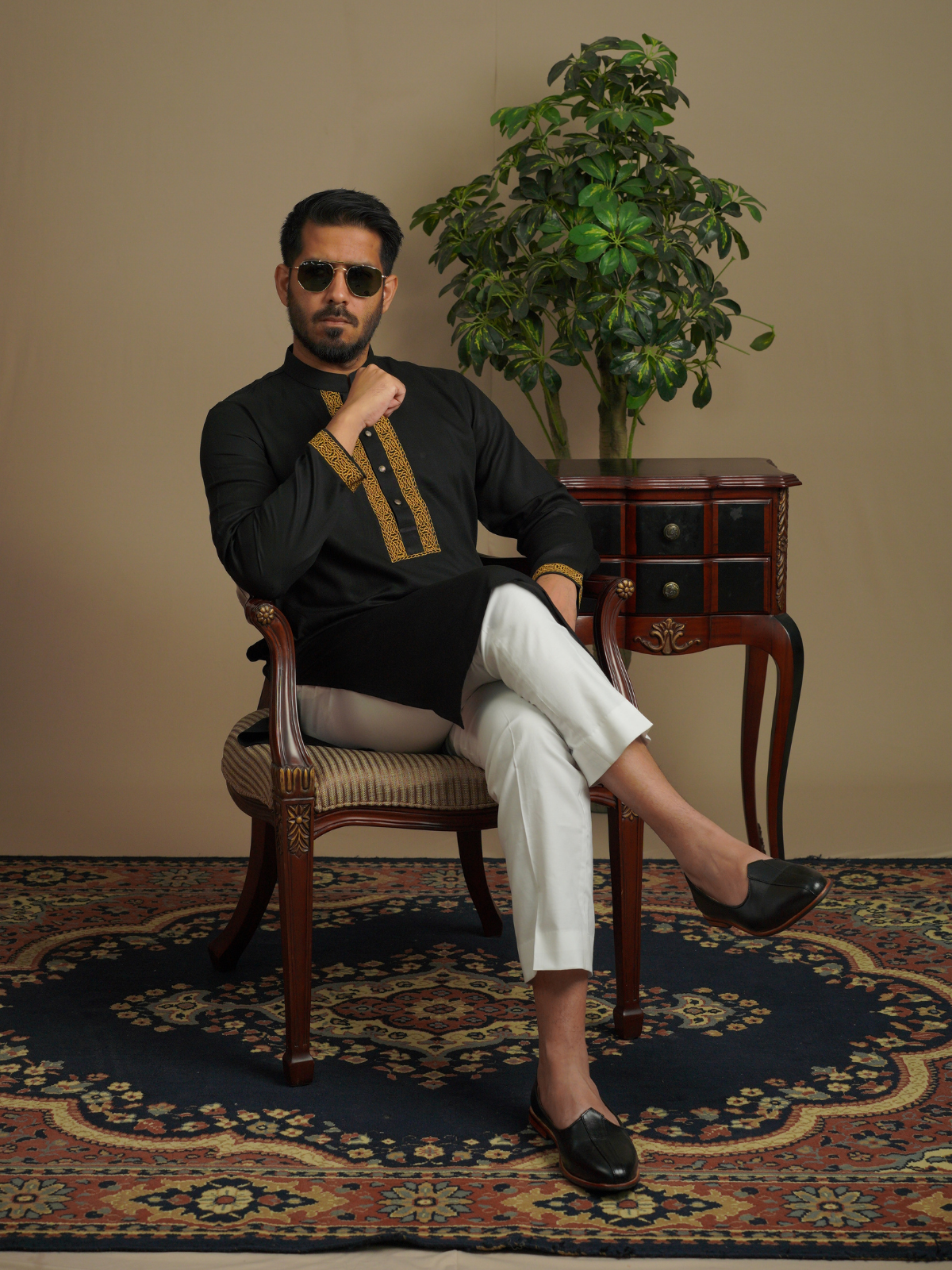 Black & Golden Embroidery Kurta