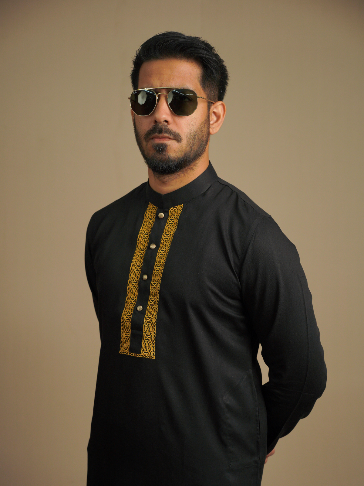 Black & Golden Embroidery Kurta