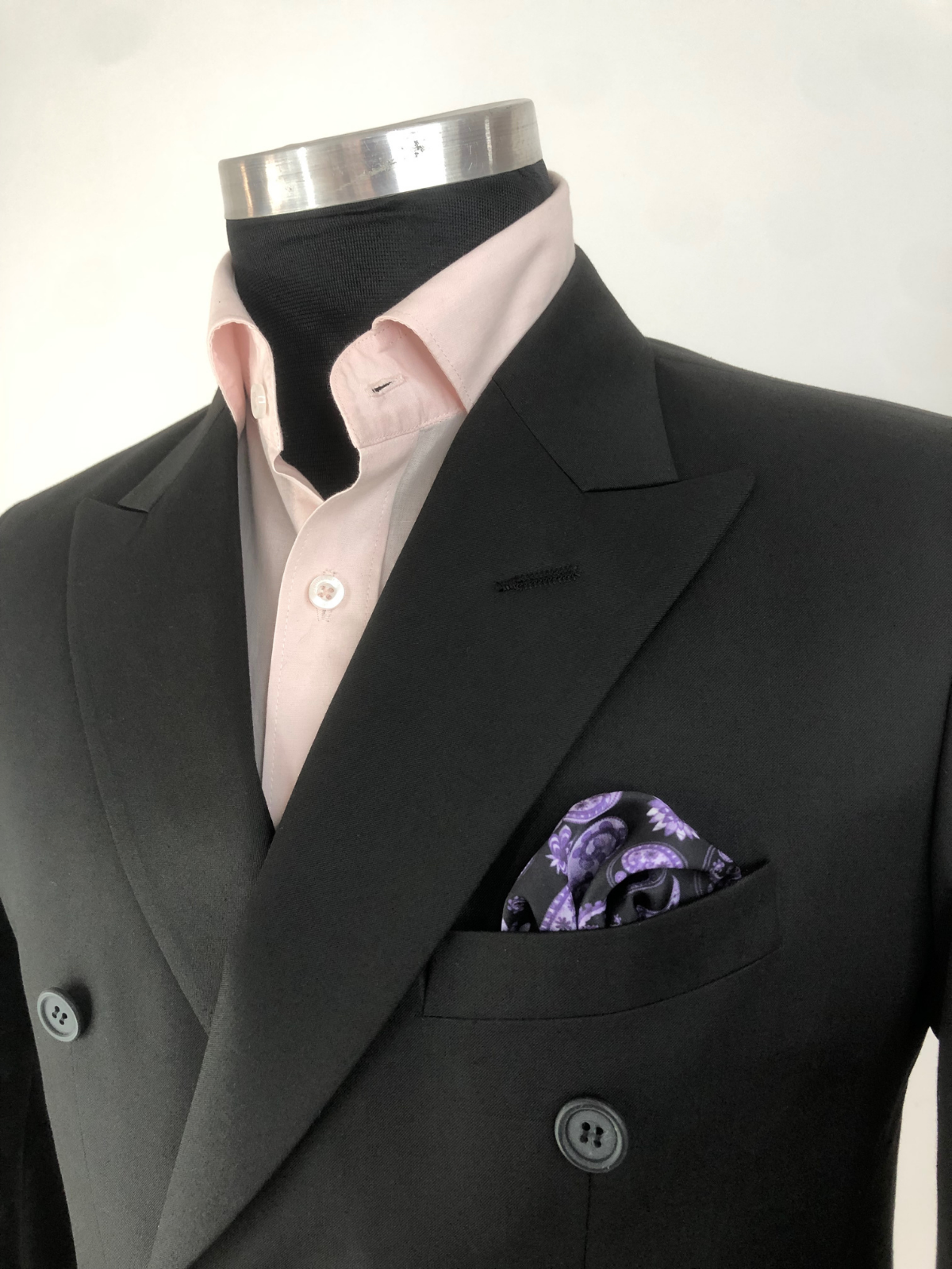 Black with Lavender Paisley Silk Pocket Square