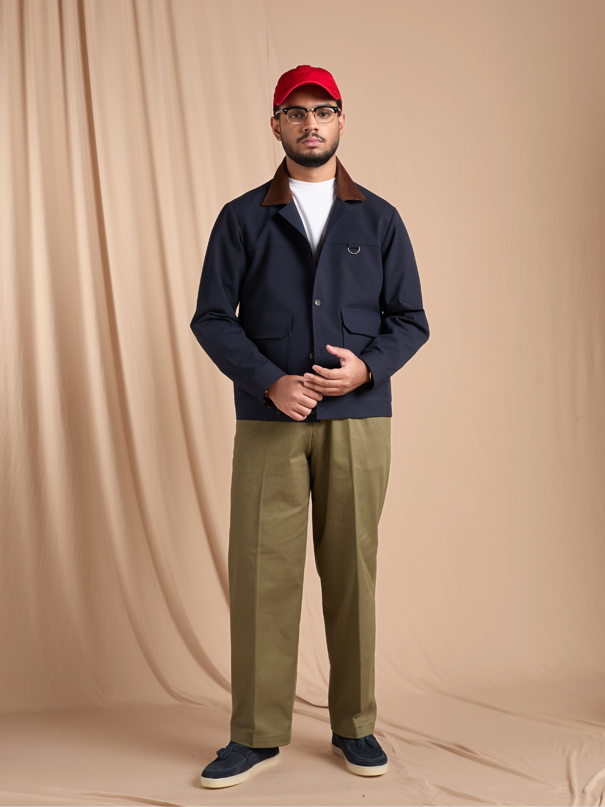 Navy Cropped Bomber Jacket
