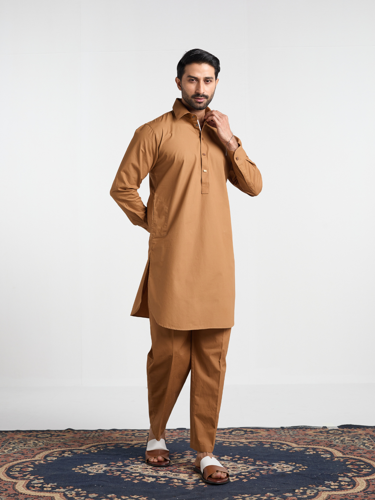 Golden Brown Modern Kabli Suit