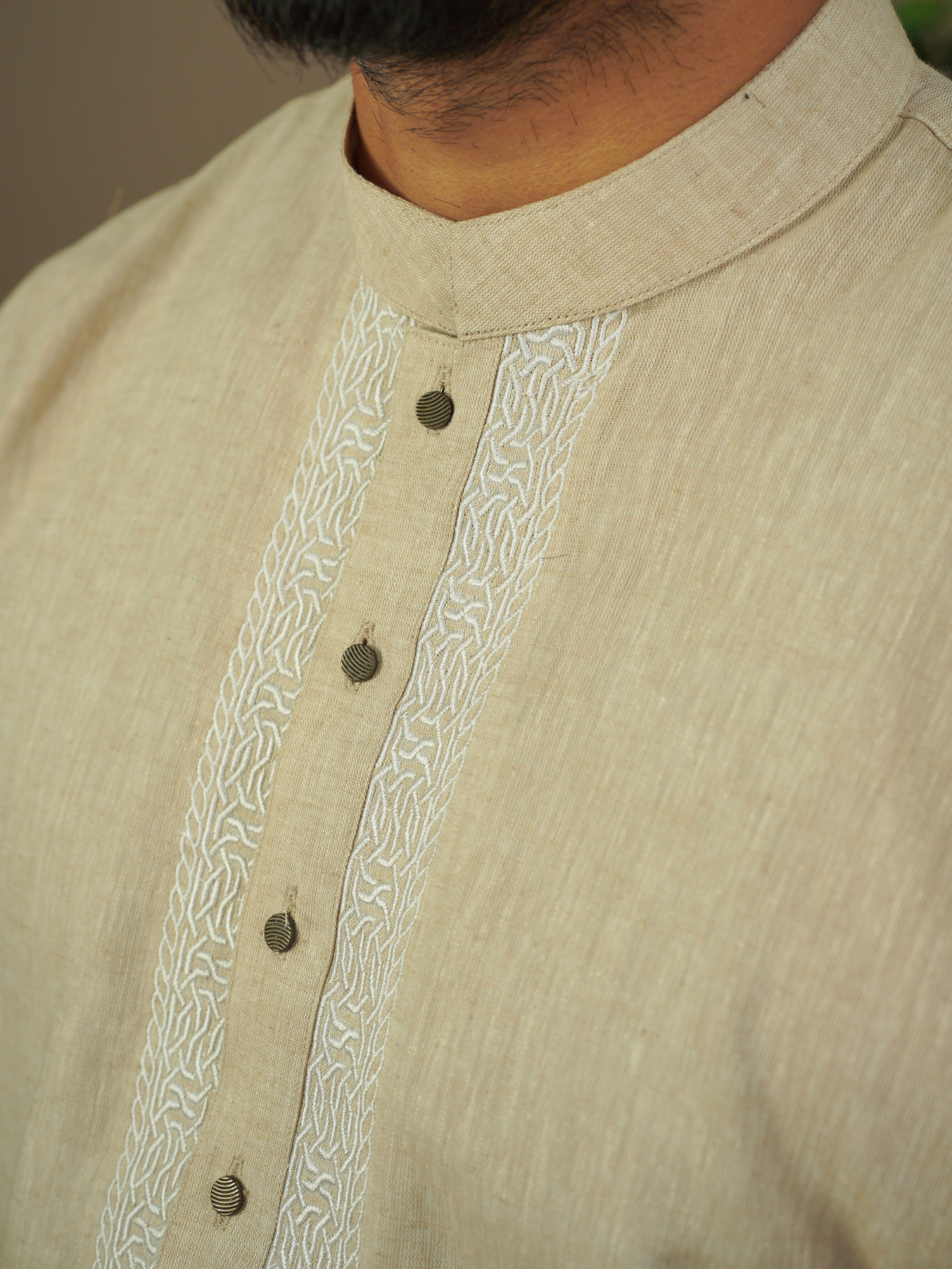 Beige & White Embroidery Kurta