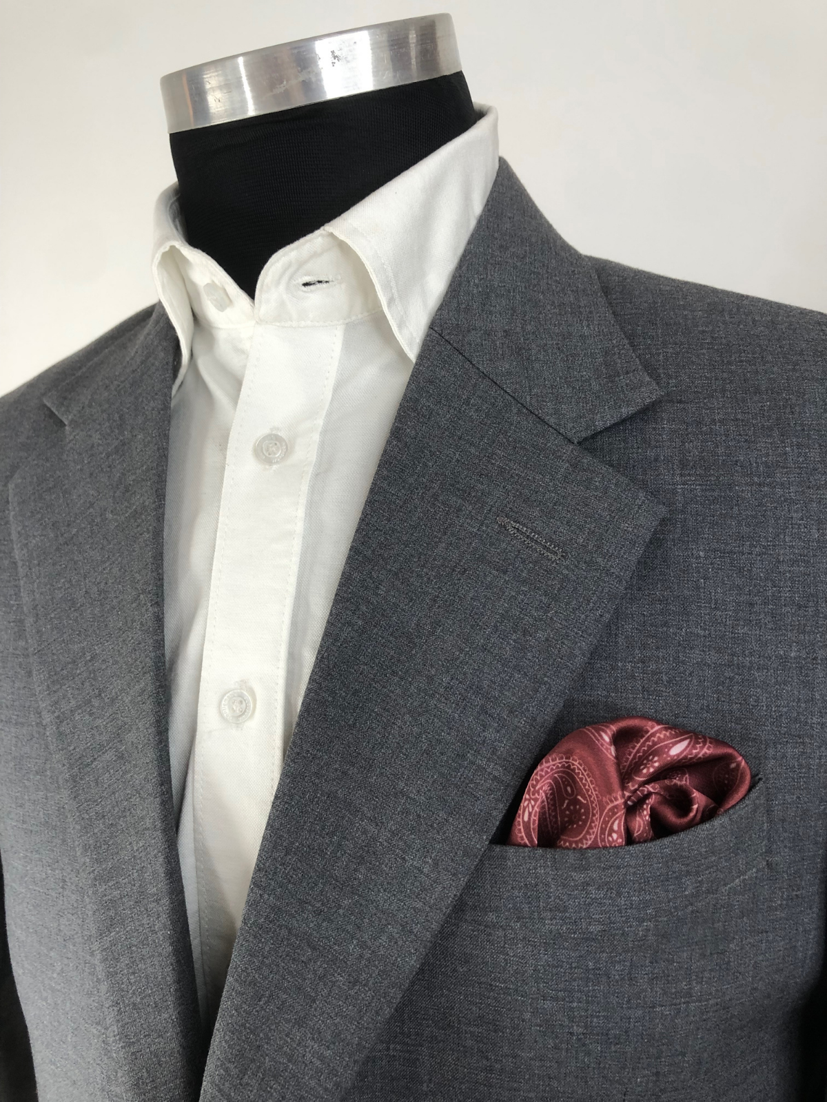 Crimson with Heavy White Paisley Silk Pocket Square