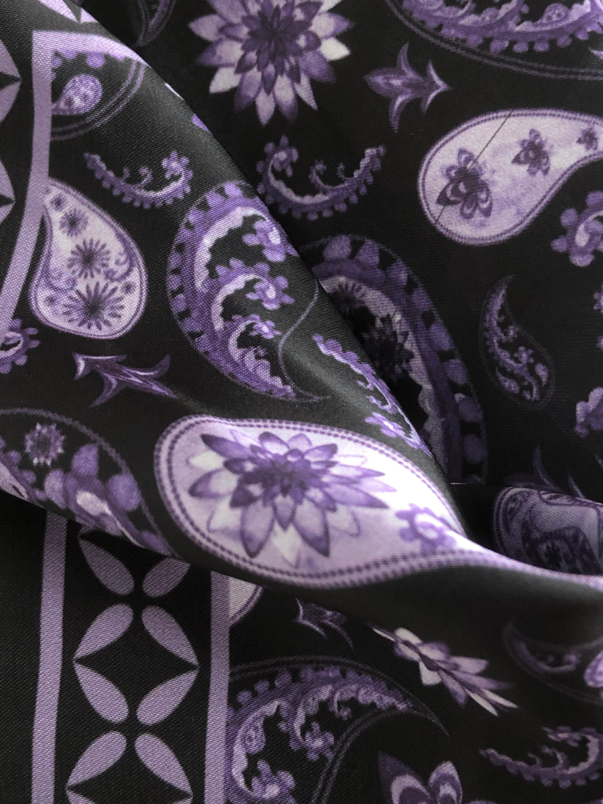 Black with Lavender Paisley Silk Pocket Square