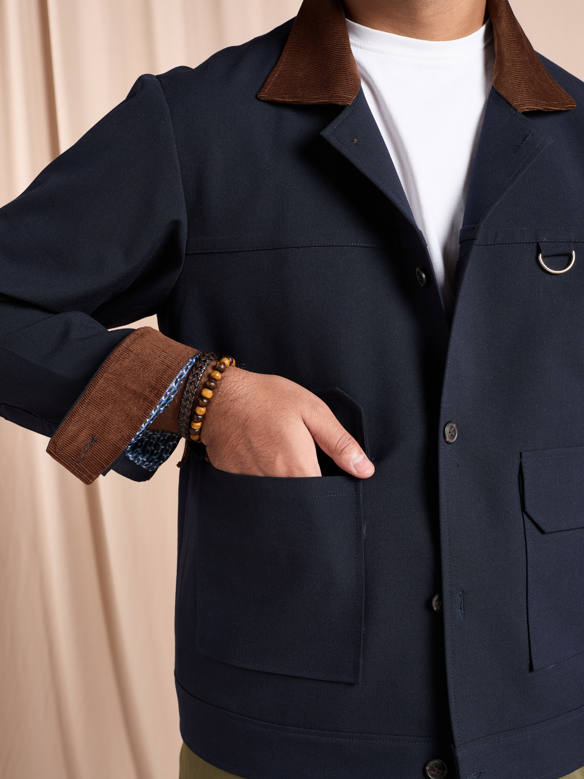 Navy Cropped Bomber Jacket