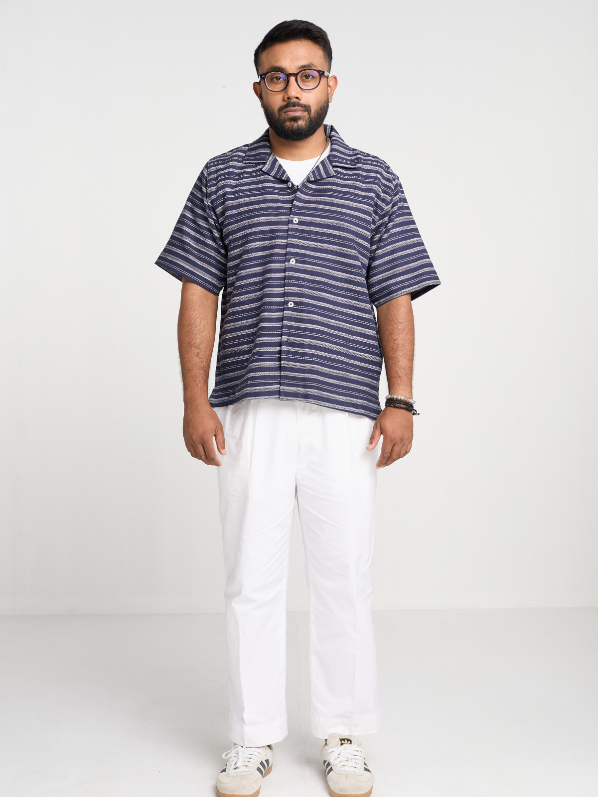 Navy Stripe Cuban Shirt