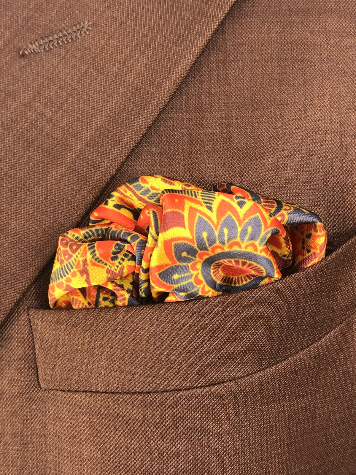 Orange Floral Silk Pocket Square