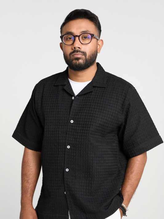 Black Subtle Print Cuban Shirt