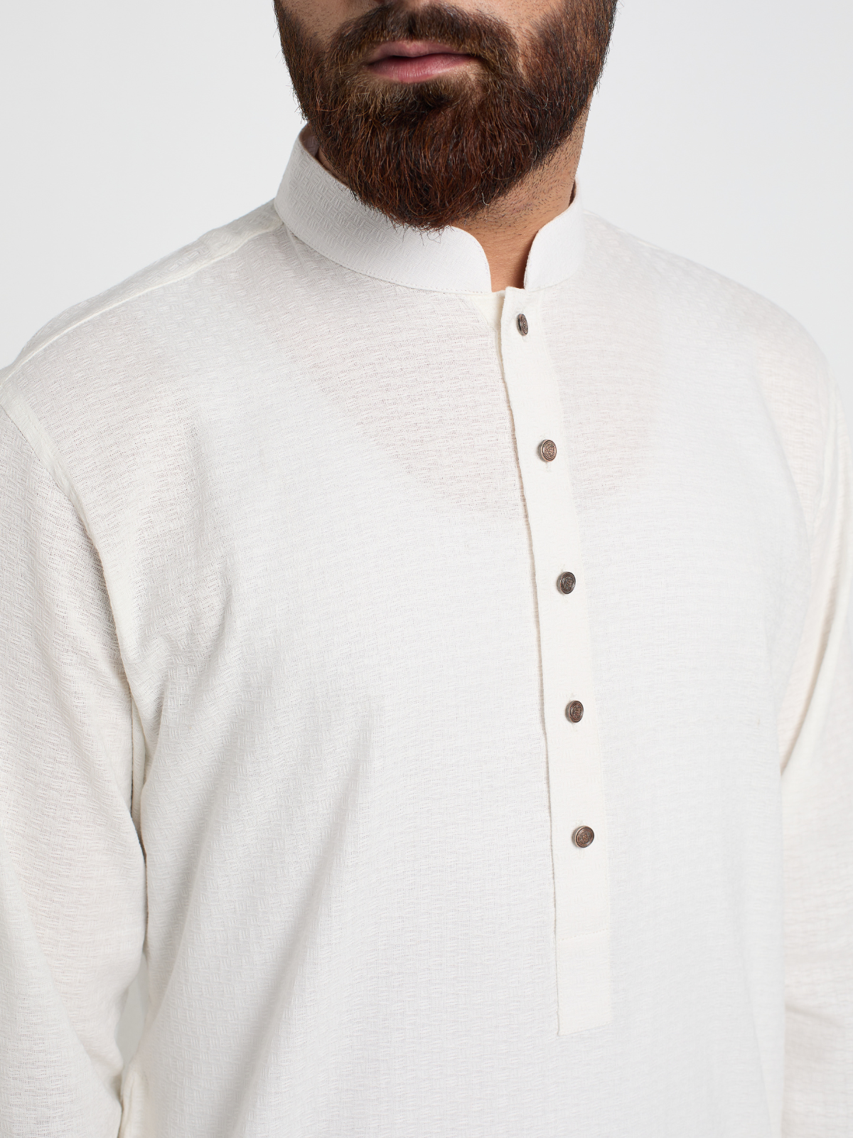 White Textured Kurta