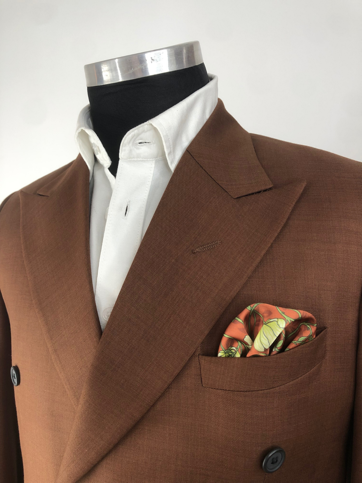 Brown with Green Floral Silk Pocket Square