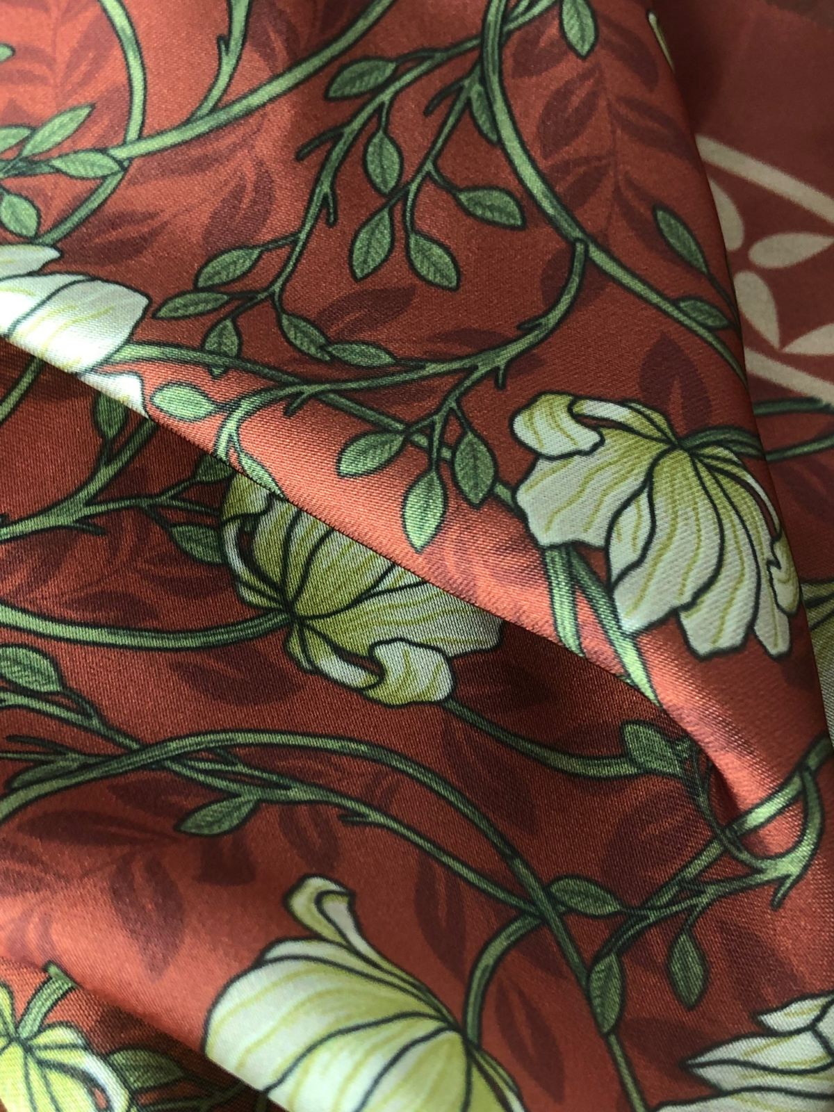 Brown with Green Floral Silk Pocket Square