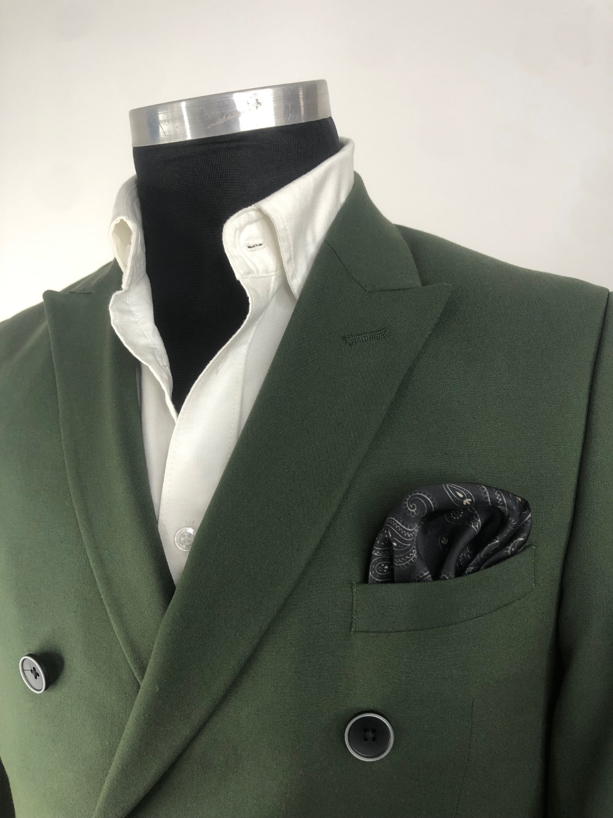 Black with Heavy White Paisley Silk Pocket Square