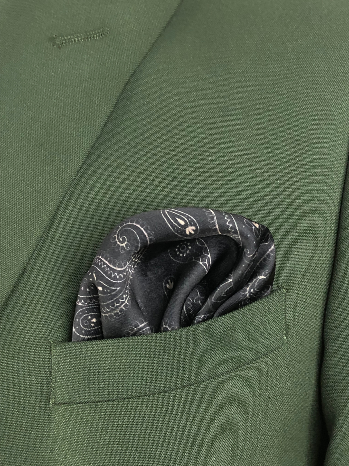 Black with Heavy White Paisley Silk Pocket Square