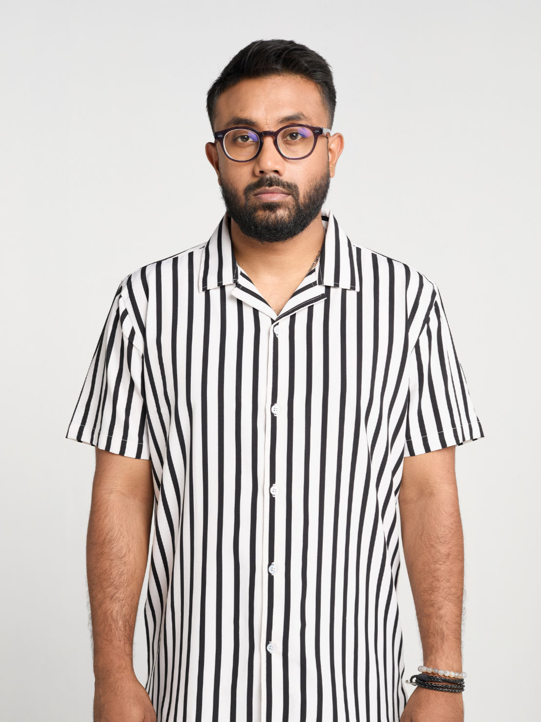 Black & white Stripe Cuban Half Shirt