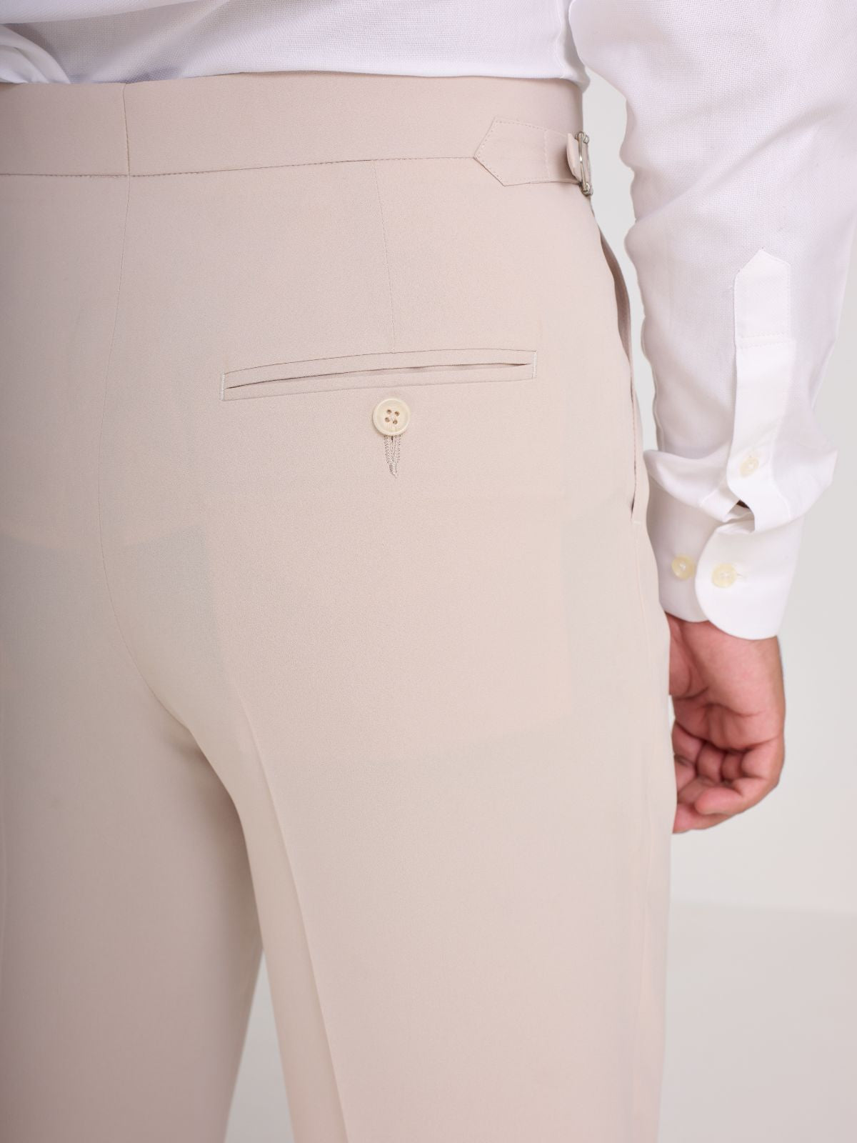 Cream Side-Adjuster Tailored Trouser