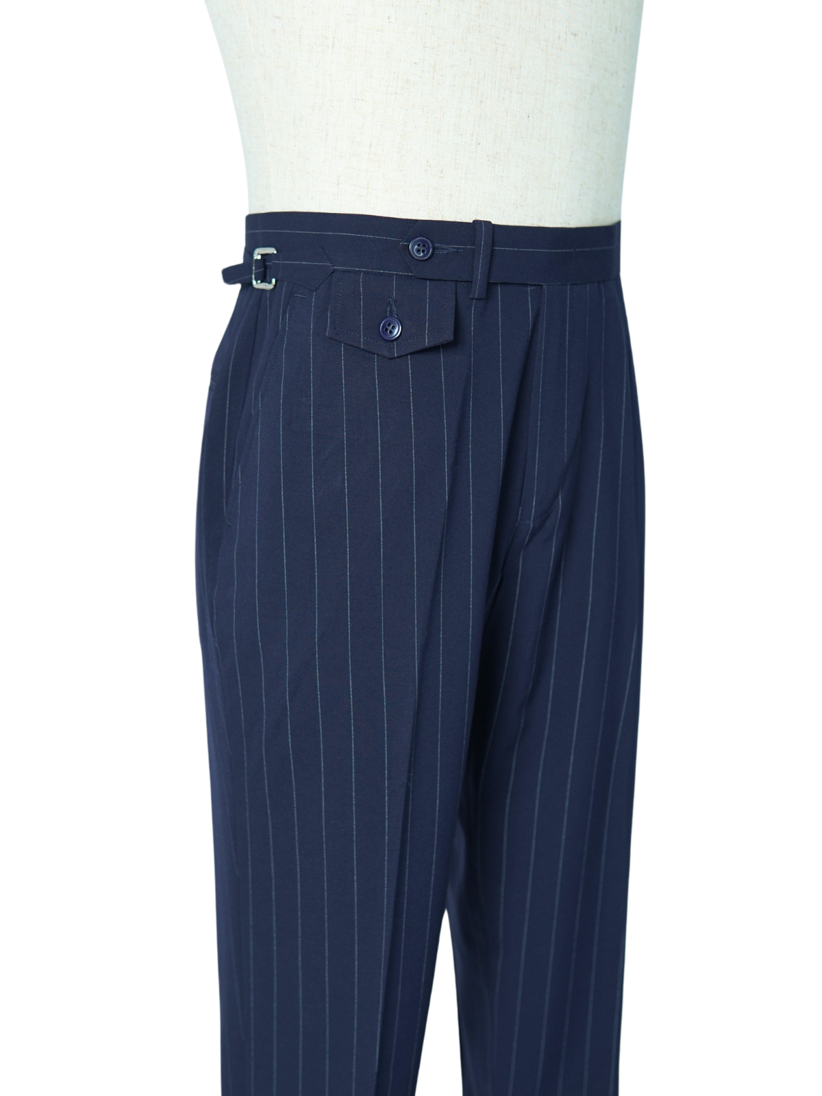 Navy Striped Single Button Formal Trouser