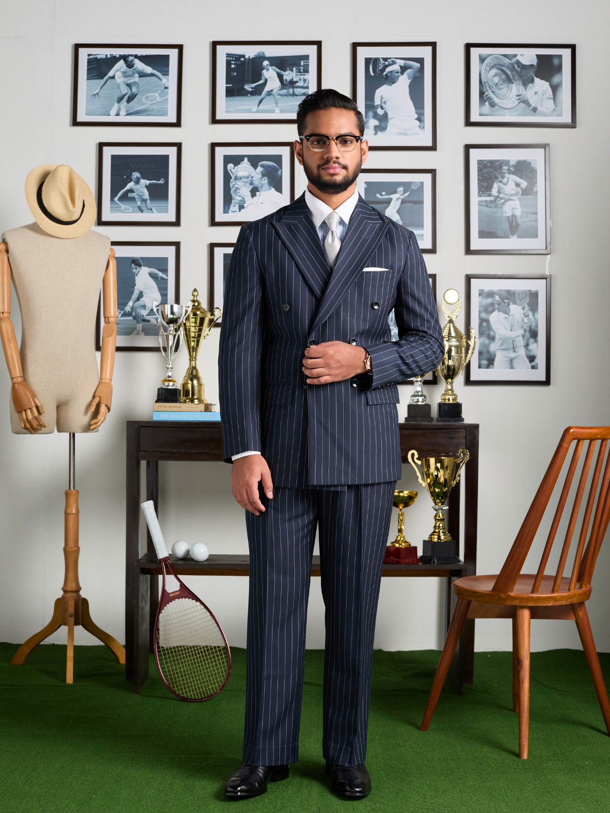 Navy Pinstripe DB Blazer