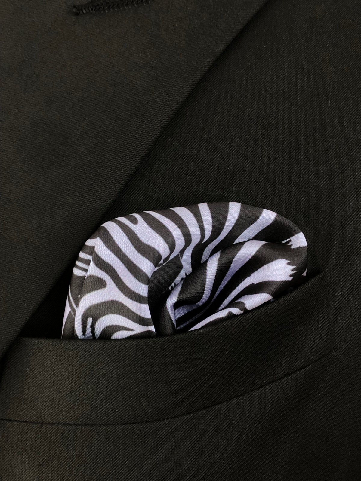 Black with Lavender Zebra Abstract Silk Pocket Square