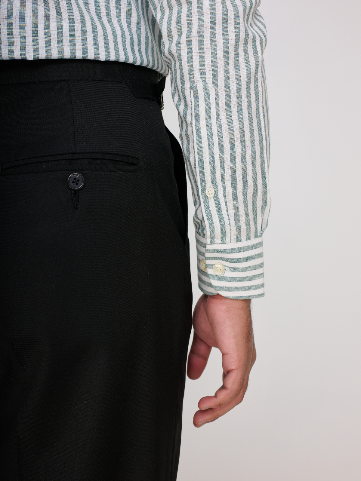 Sage Green & White Stripe Point Collar Shirt