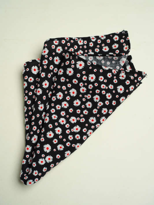 Black with Red & White Floral Pocket Square