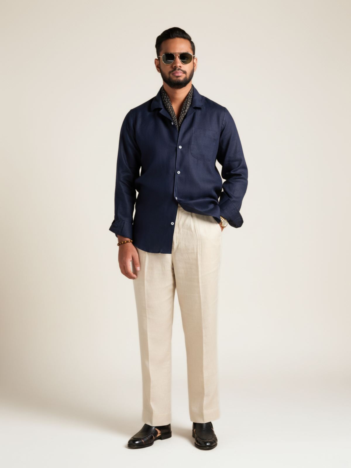 Navy full sleeve cuban