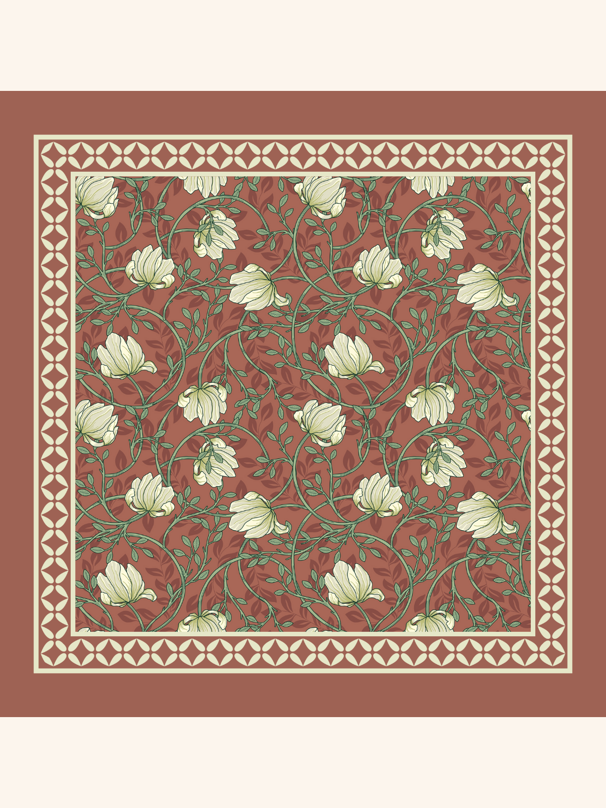 Brown with Green Floral Silk Pocket Square