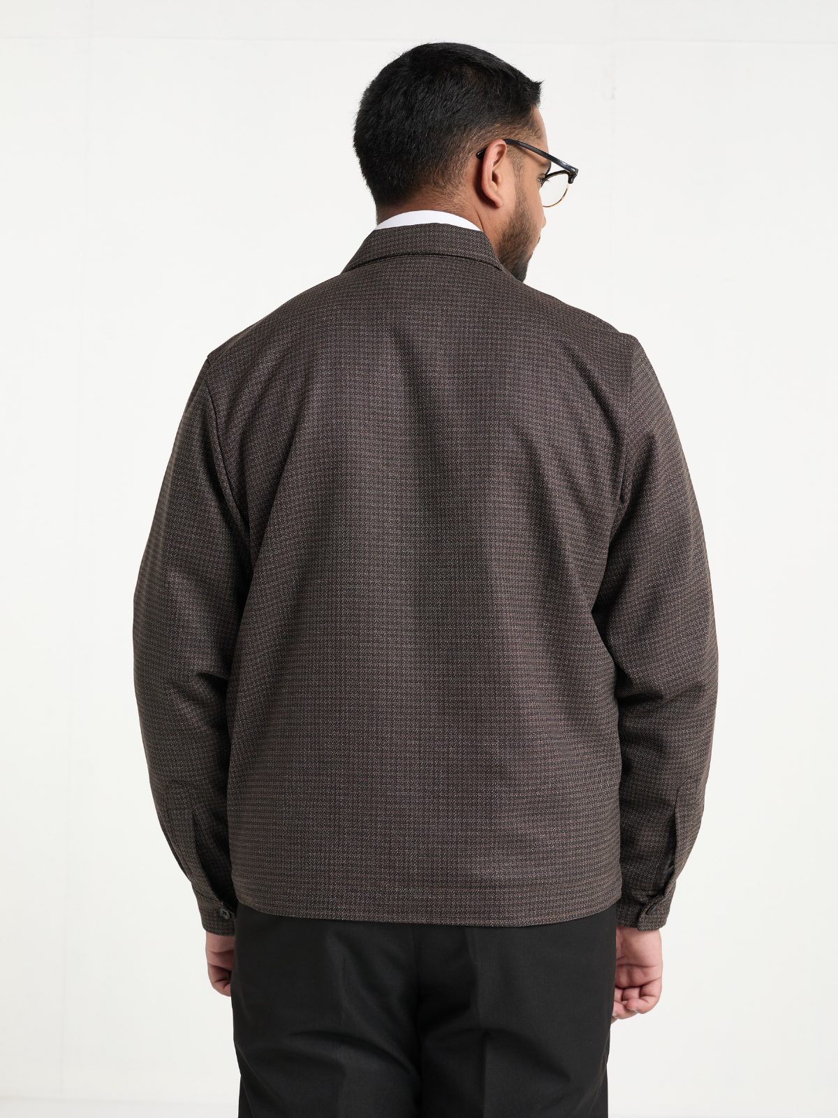 Brown Houndstooh Cropped Blouson Jacket