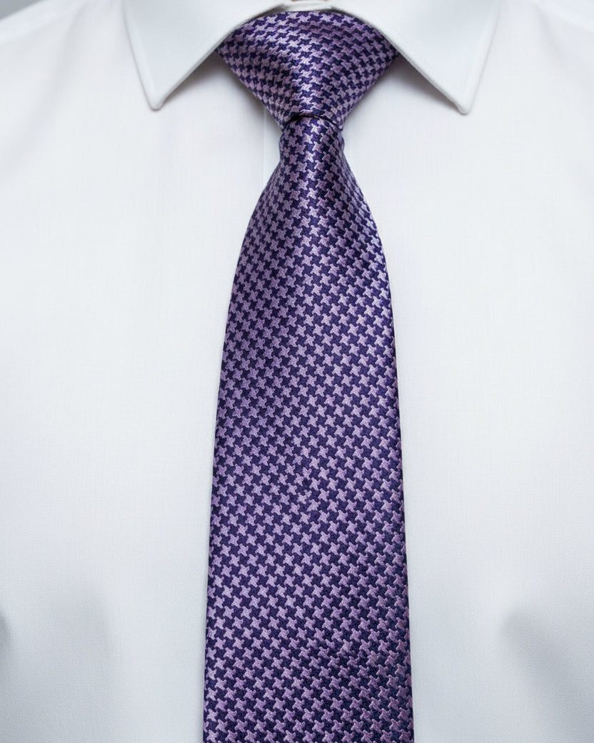 Lilac Houndstooth Silk Tie