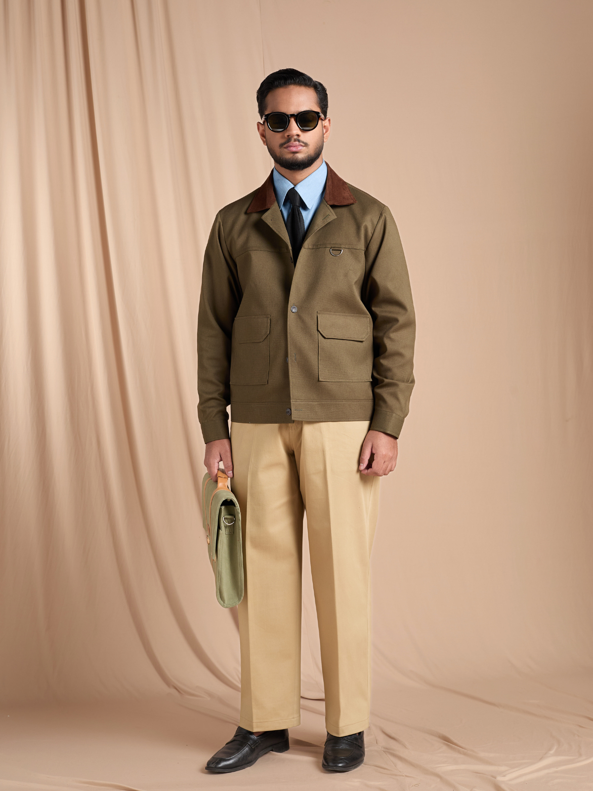 Olive Cropped Bomber Jacket
