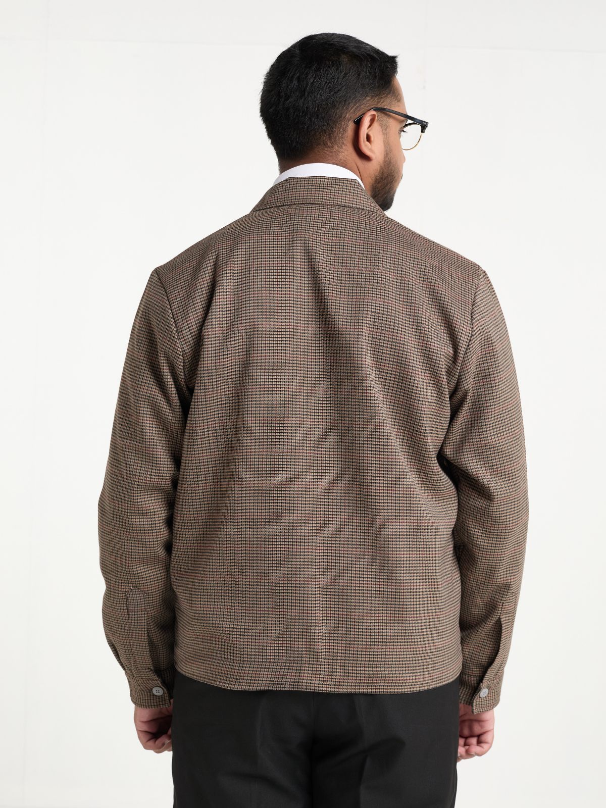 Mocha Houndstooh Cropped Blouson Jacket