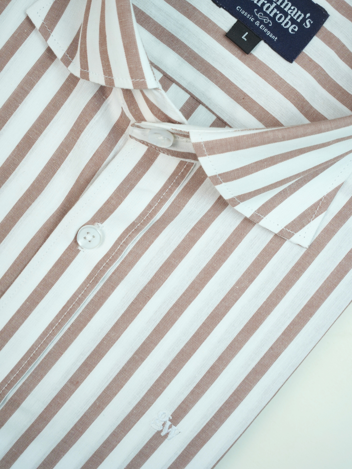 White & Brown Stripe Formal Shirt