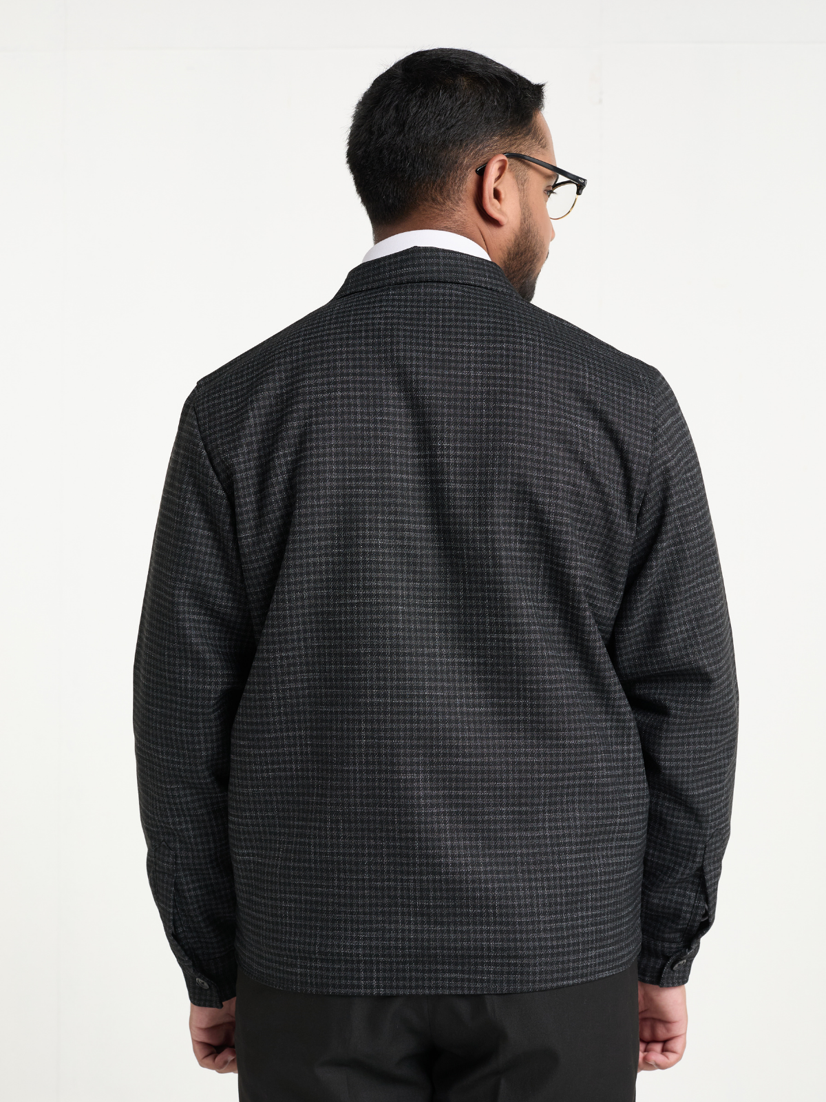 Charcoal Houndstooh Cropped Blouson Jacket