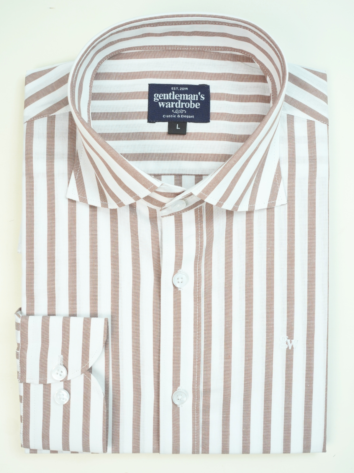 White & Brown Stripe Formal Shirt