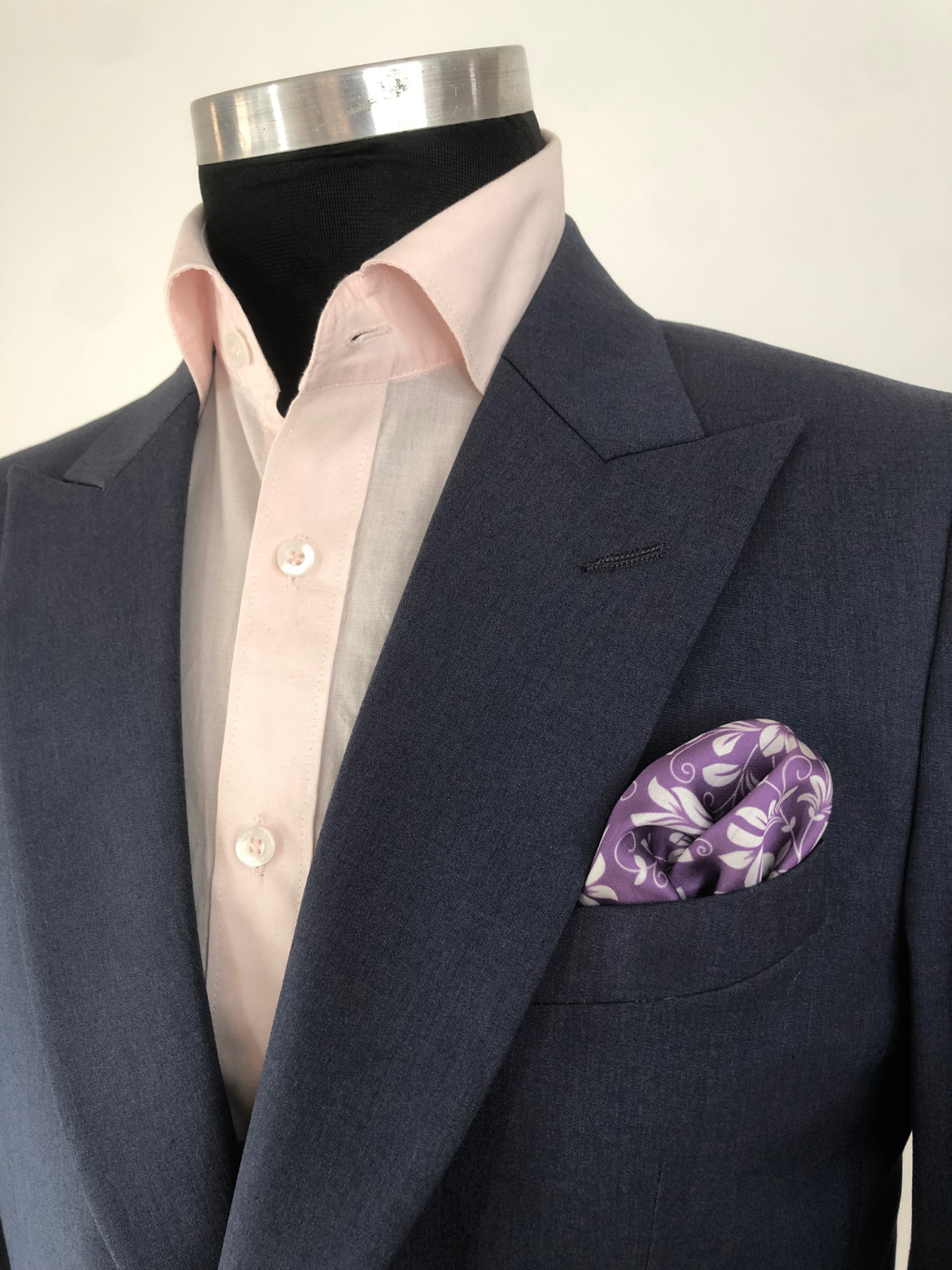 Purple with White Floral Silk Pocket Square