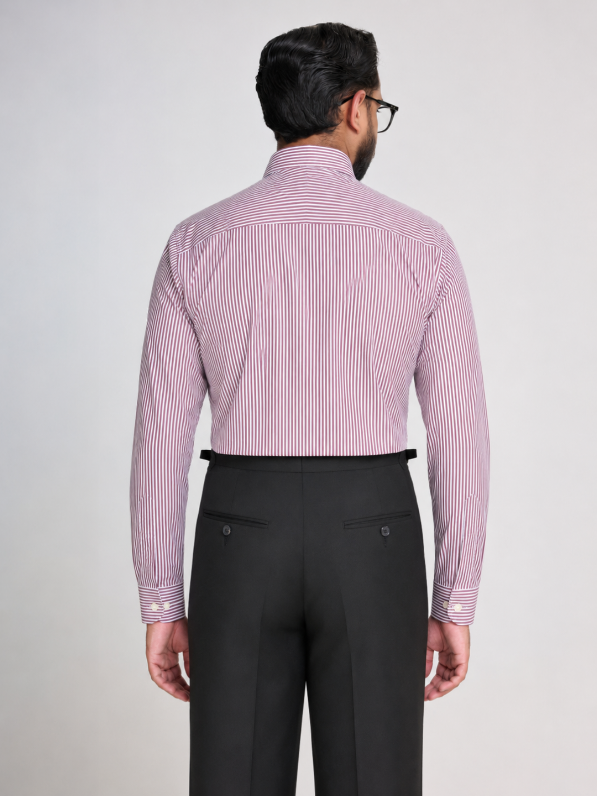 Burgundy & White Stripe Point Collar Shirt