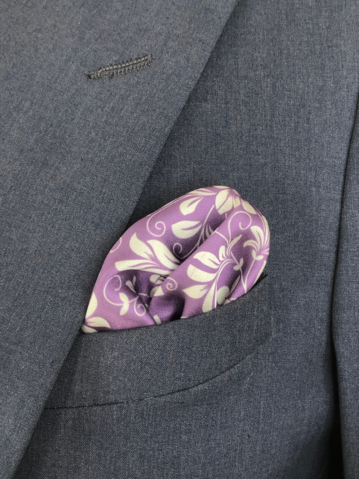 Purple with White Floral Silk Pocket Square