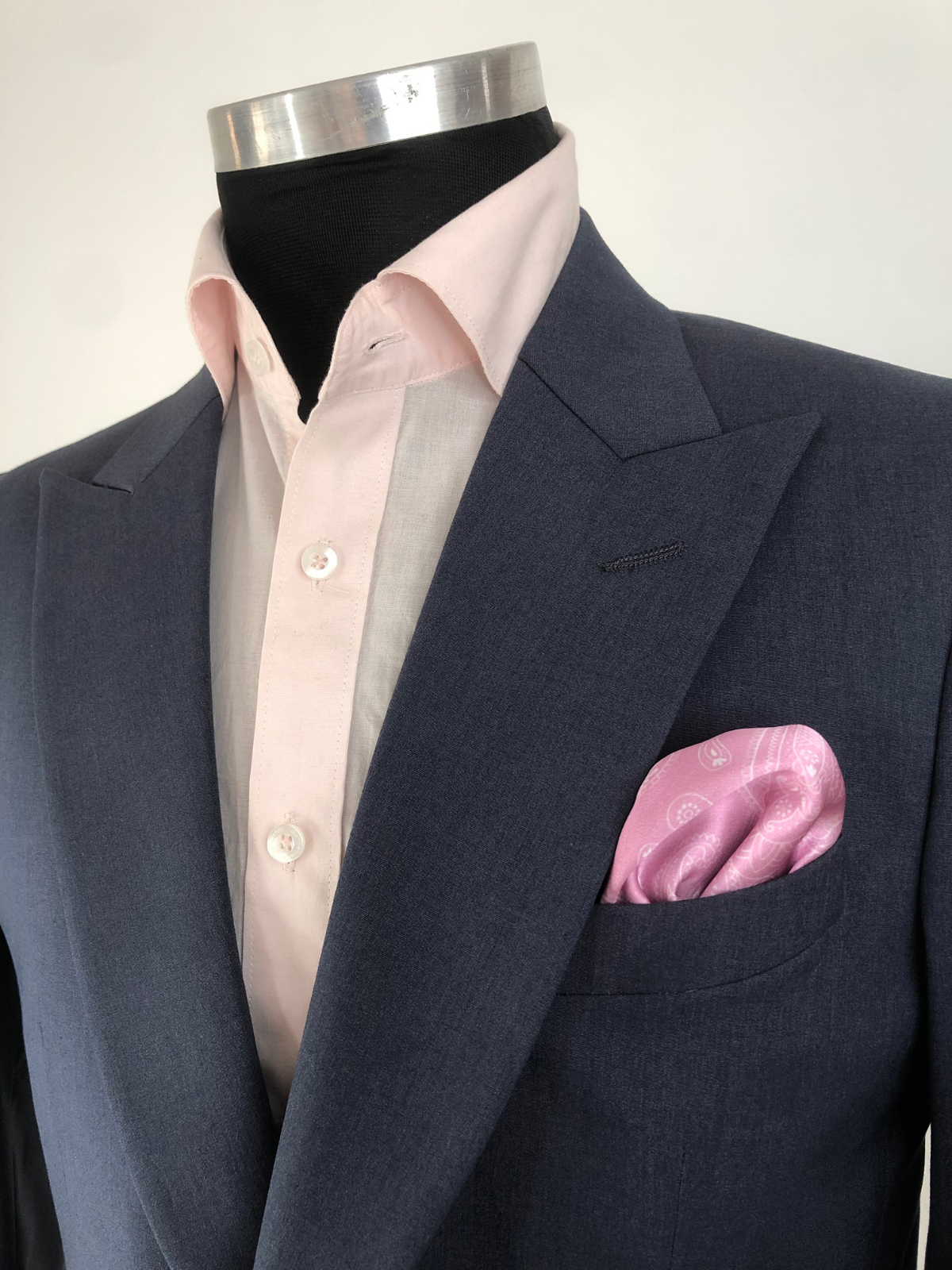 Baby Pink with Heavy White Paisley Silk Pocket Square