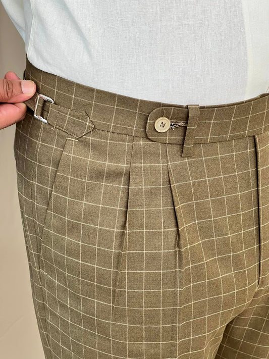 Khaki Check Formal Trouser