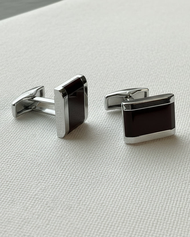 Mahogany Panel Cufflinks – Silver & Brown