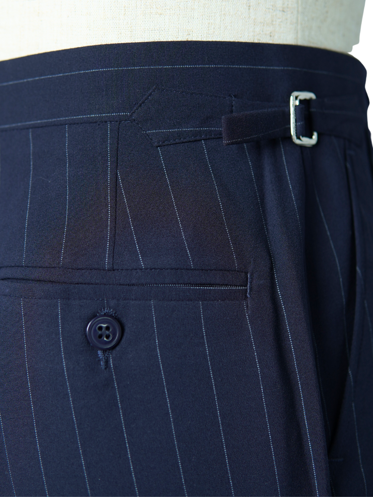 Navy Striped Single Button Formal Trouser