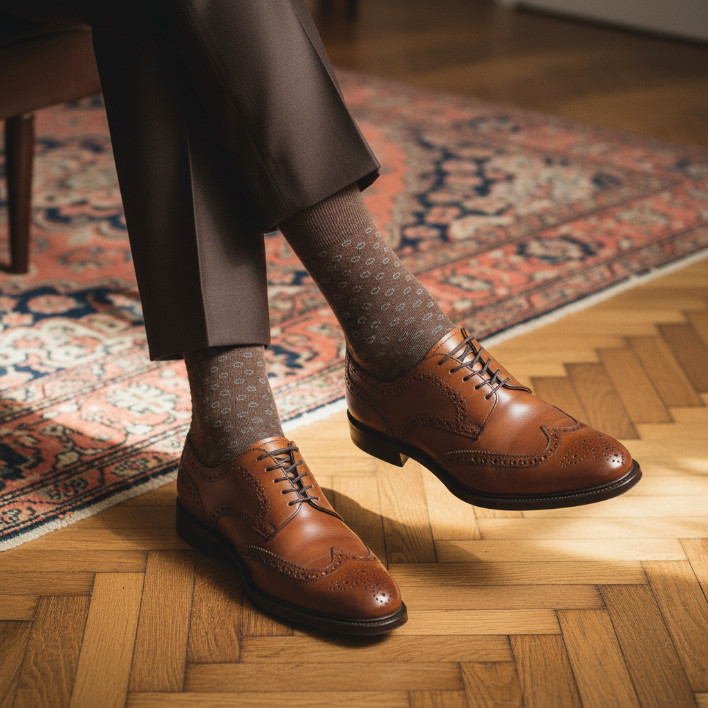 Brown with Grey Print Socks