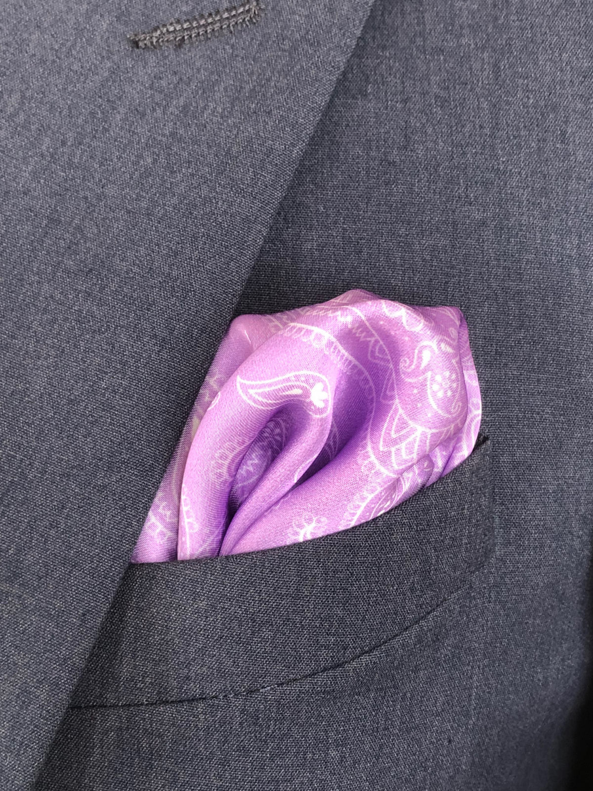 Lilac with Heavy White Paisley Silk Pocket Square