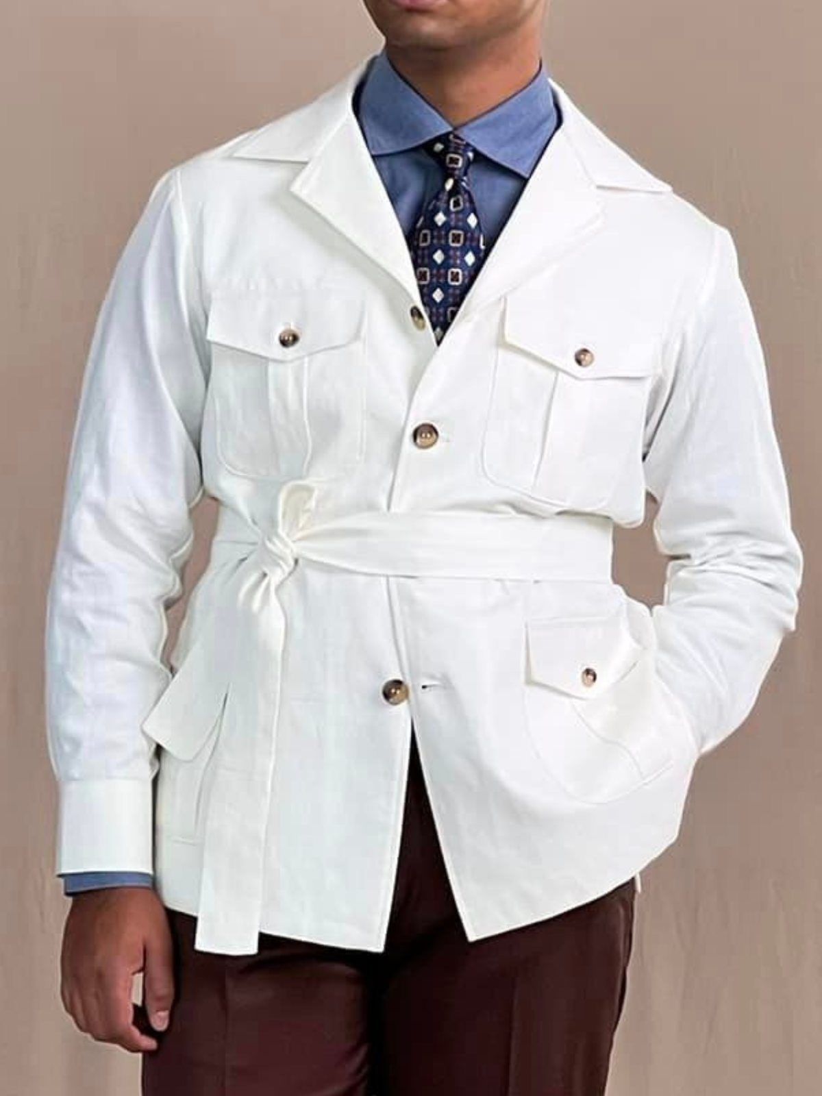 Mens belted safari jacket best sale