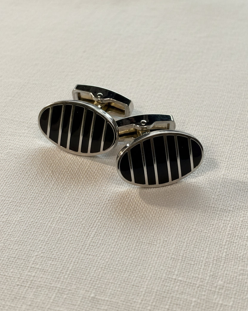Silver Onyx Bar Stripe Cufflinks