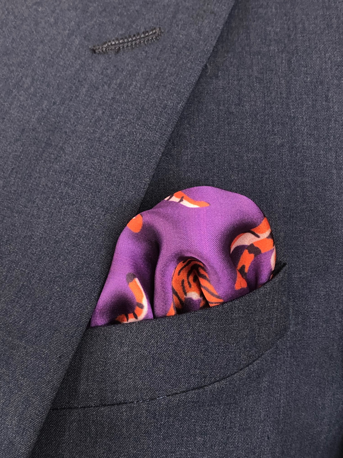 Purple with Tiger Abstract Silk Pocket Square